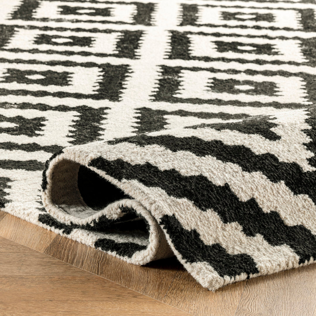 Decca Geometric Handmade Tufted Wool Black/Cream Area Rug George Oliver Rug Size: Runner 2'6" x 6'