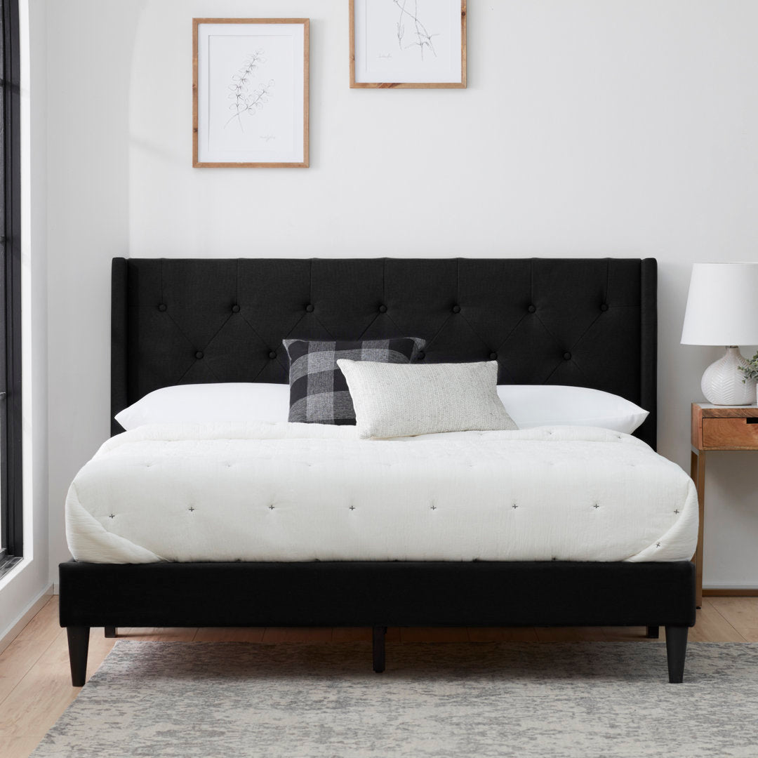 Petersen Tufted Upholstered Low Profile Platform Bed Andover Mills™ Color: Black Mattress Size: Queen Center Support Legs included: Yes