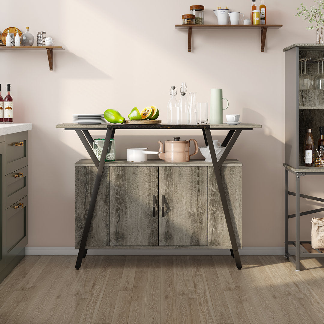 Marin 47 " Kitchen Island Open Sheves, Coffee Bar Cabinet Buffet Table Kitchen Sideboard Kelly Clarkson Home Base Finish: Retro Gray Oak