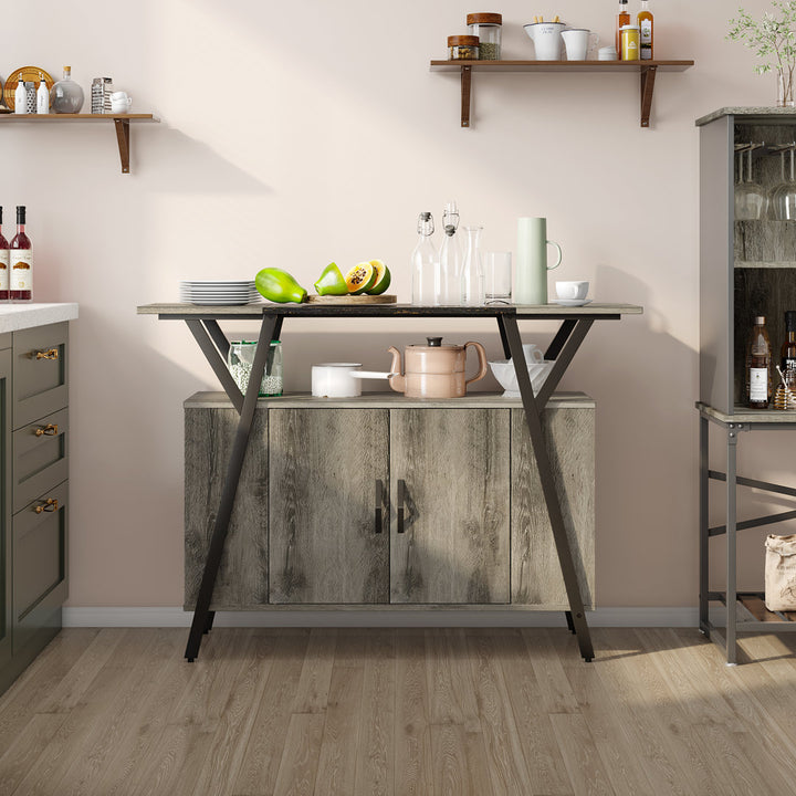 Marin 47 " Kitchen Island Open Sheves, Coffee Bar Cabinet Buffet Table Kitchen Sideboard Kelly Clarkson Home Base Finish: Retro Gray Oak
