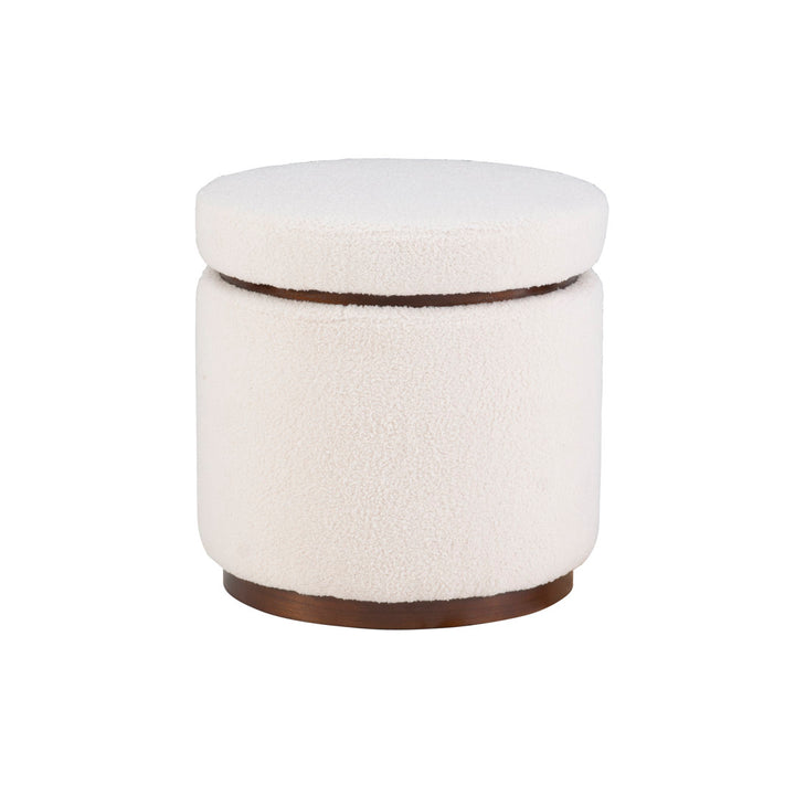 Thurleigh Round Sherpa Ottoman with Storage Lark Manor™ Body Fabric: Natural Sherpa Fabric