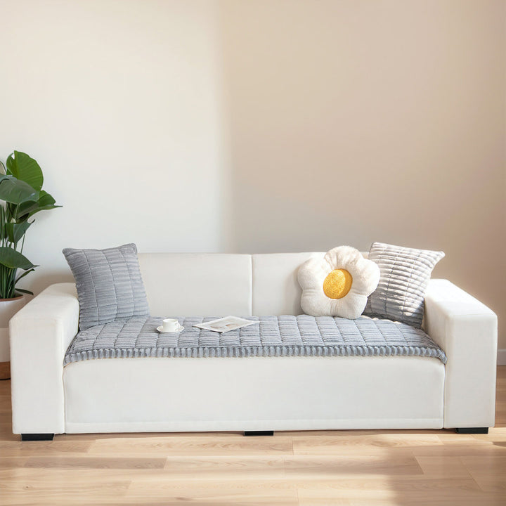 Luxury Soft Faux Fur Sofa Cover,Thick Shaggy Plush Slipcover, Non-Slip- Versatile Use As Sofa Pad, Bay Window Mat, Headboard Cover, Tatami, Pet Cushion Ebern Designs Size: 1.2" H x 82.67" W x 27.5" D Fabric Type: Light Gray Corduroy Polyester