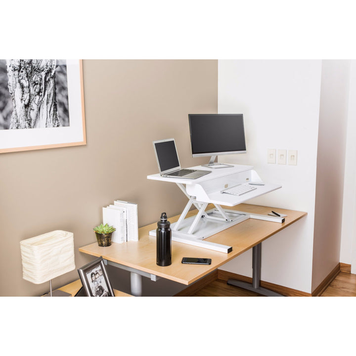 West Wick Height Adjustable Standing Desk Converter Symple Stuff Color (Top/Frame): White/White