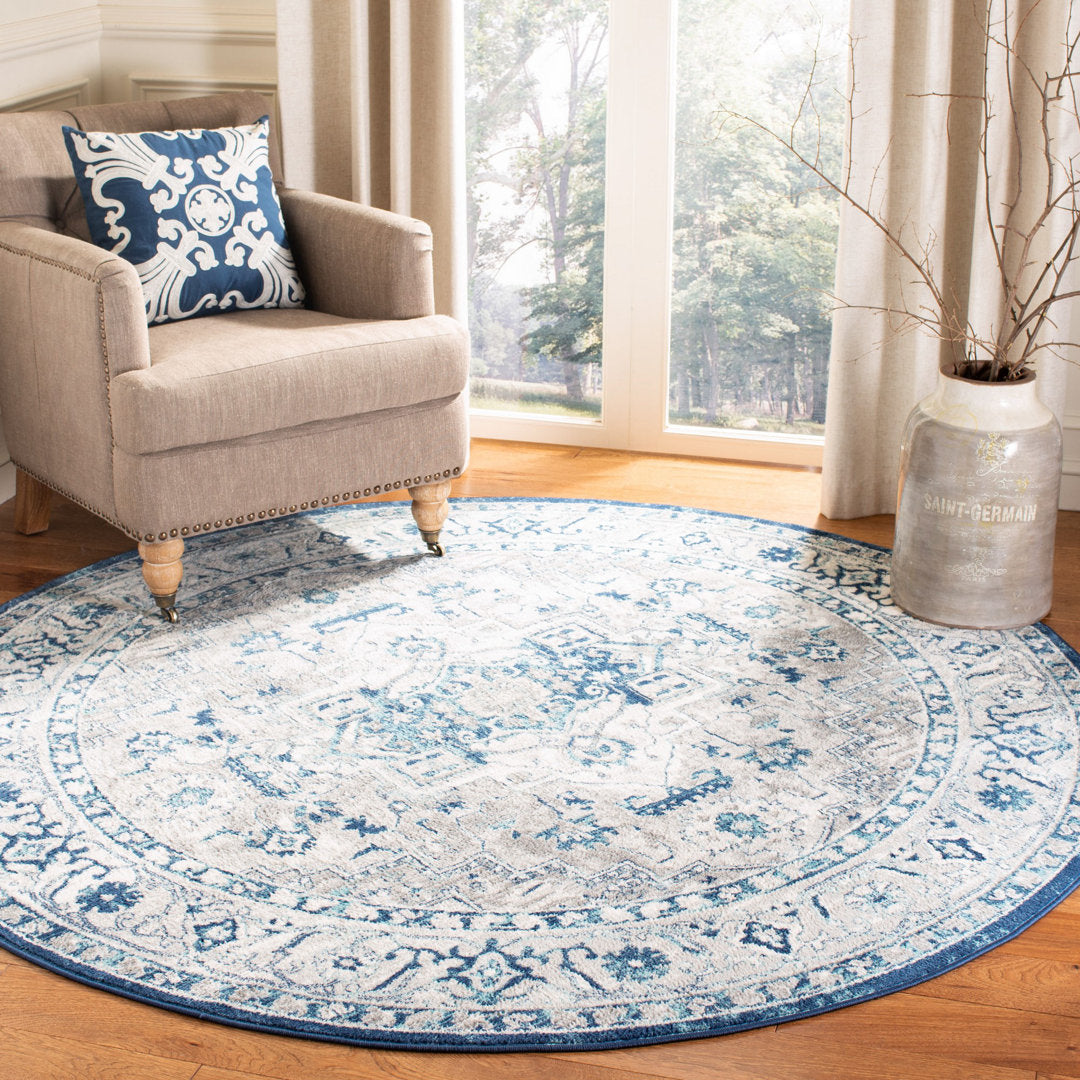 Camila Light Gray/Blue Oriental Rug Kelly Clarkson Home Rug Size: Round 9'