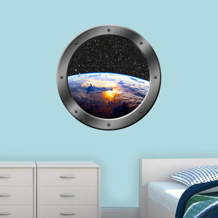 Stclair Planet Earth Space Window Porthole Framed Wall Decal Zoomie Kids Size: 14" H x 14" W