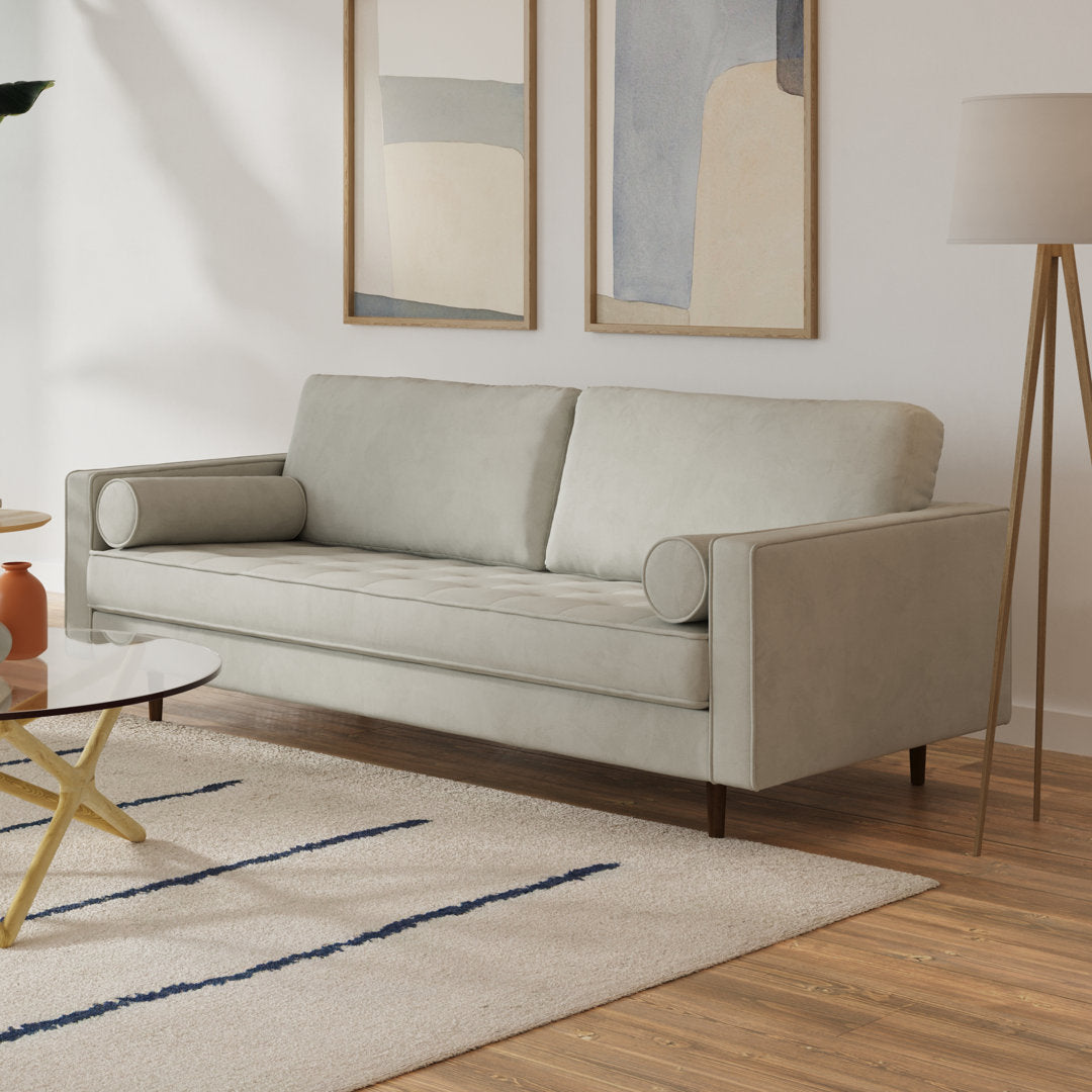 Geo 84" Upholstered Sofa AllModern Fabric: Bella Platinum Performance Velvet