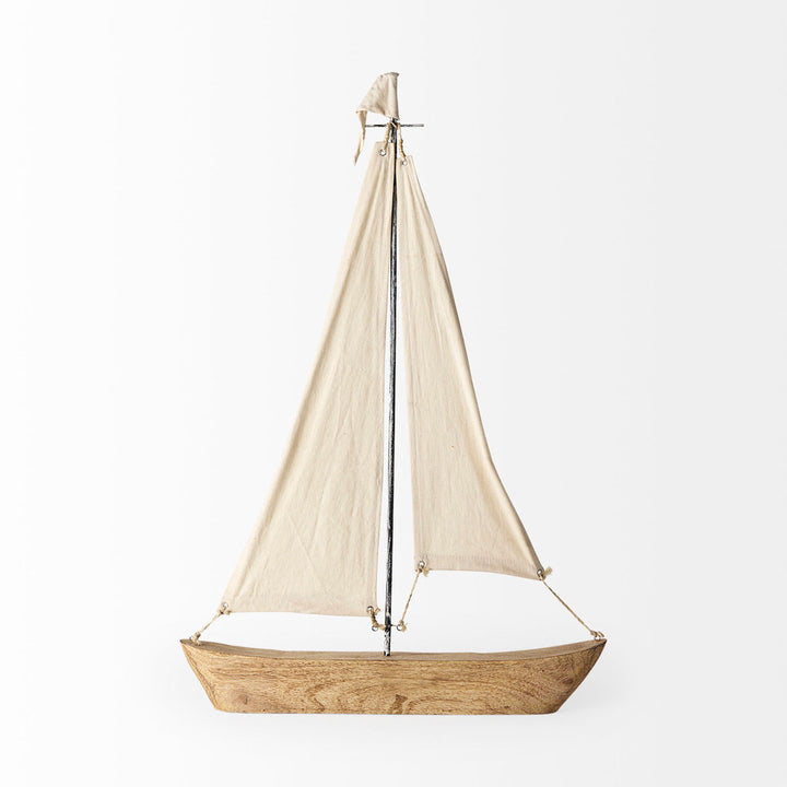 Armentrout 21" Brown And Natural Wood Metal And Fabric Sailboat Tabletop Sculpture Beachcrest Home™ Size: 32" H x 2.5" W x 22" D
