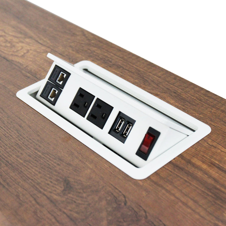 Sarasota Height Adjustable Standing Desk with Built-in Outlets Ebern Designs Color: Dark Maple/Black Size: 48" H x 52" W x 27" D