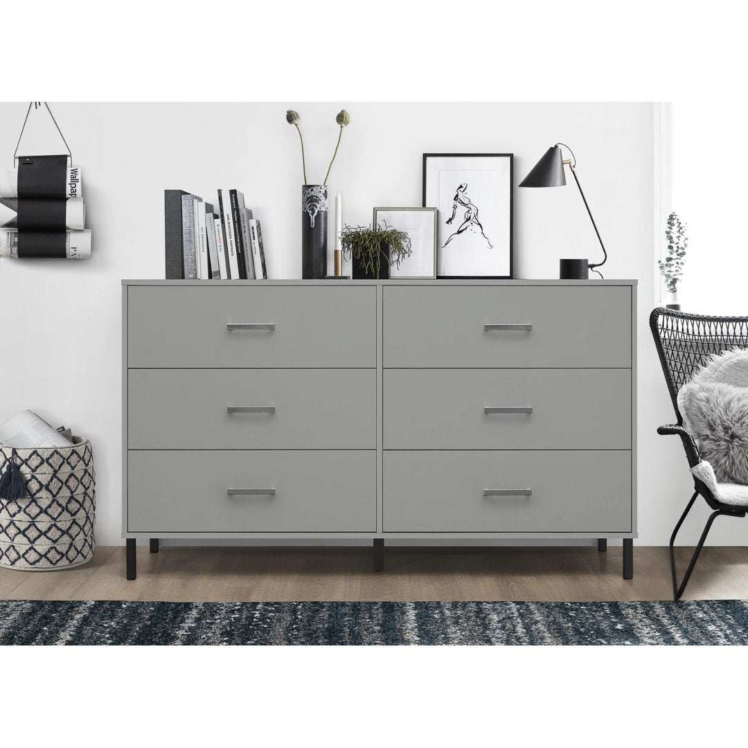 Alexei 6 Drawer 58.5" W Double Dresser Zipcode Design™ Color: Gray