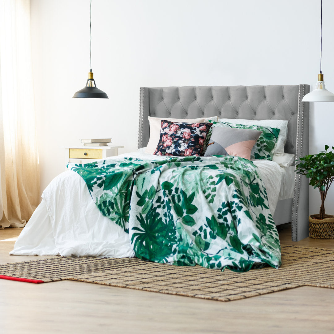 Annabel Upholstered Wingback Bed Kelly Clarkson Home Size: Full Body Fabric: Classic Steel Gray Performance Velvet