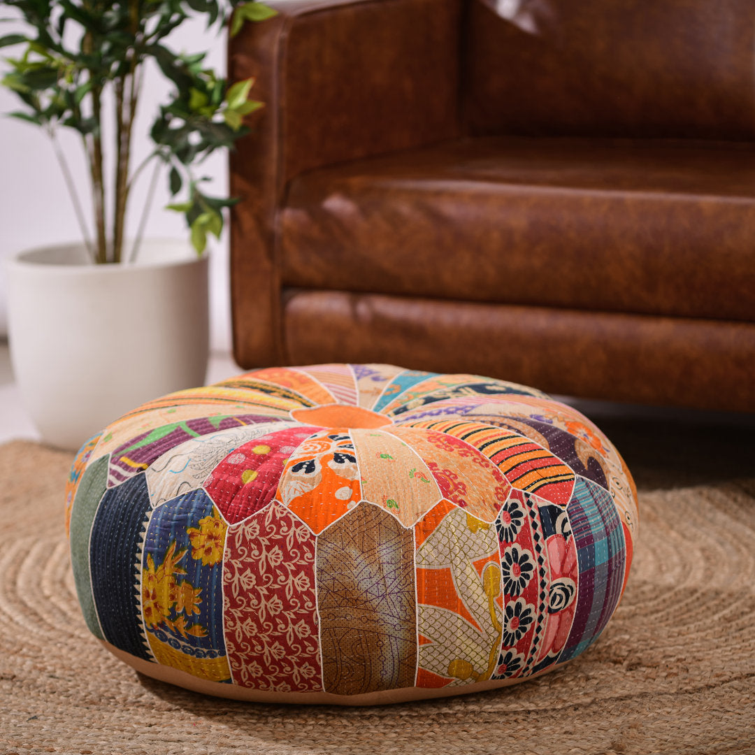 Trujillo Jowers 24'' Wide Round Abstract Pouf Ottoman Langley Street®