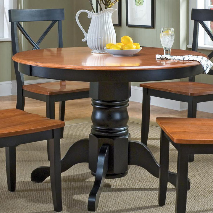 Standridge 42'' Solid Wood Pedestal Dining Table August Grove® Color: Black / Oak