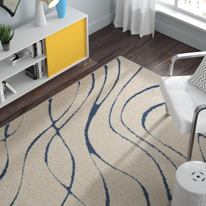 Ashal Abstract Cream/Blue Area Rug Wade Logan® Rug Size: Rectangle 9'6" x 13'