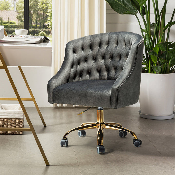 Louise 35.5'' H Velvet Hand-Curated Task Chair with Button Tufted Kelly Clarkson Home Upholstery Color: Charcoal Velvet
