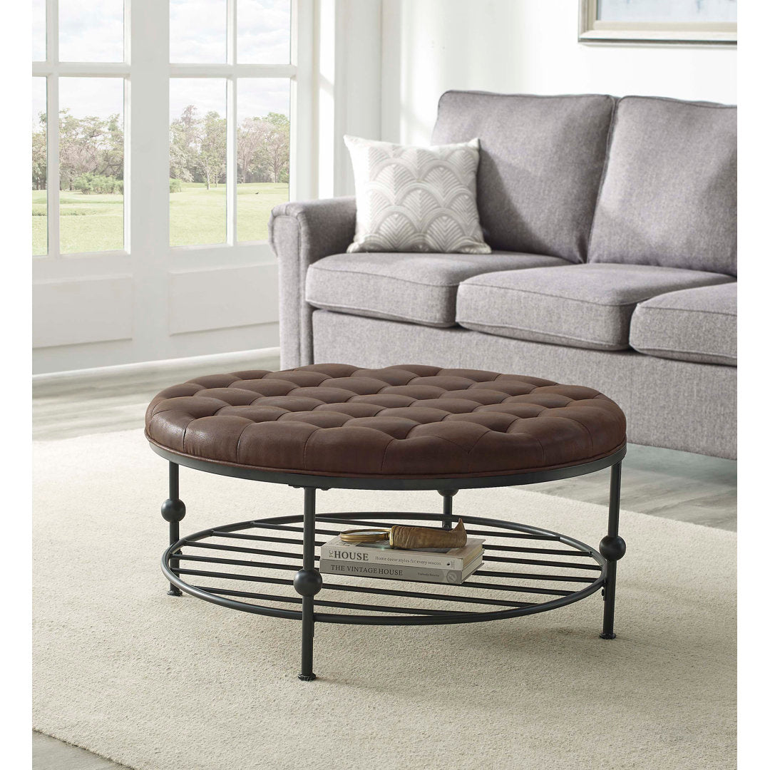 Jacki 36'' Wide Faux Leather Tufted Round Cocktail Ottoman Williston Forge Body Fabric: Coffee Brown