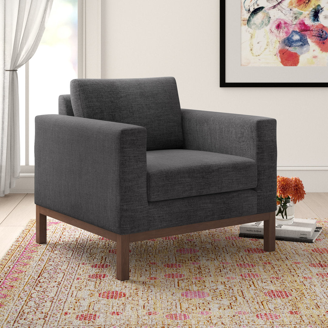 Clayton Upholstered Armchair Joss & Main Fabric: Venga Antrazite Performance Basketweave