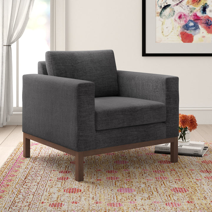 Clayton Upholstered Armchair Joss & Main Fabric: Venga Antrazite Performance Basketweave