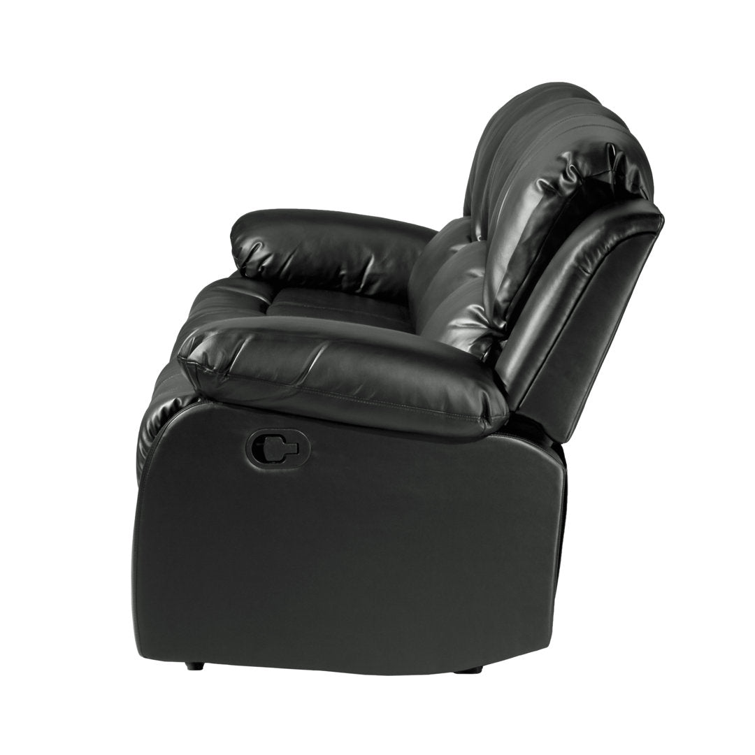 Mccubbin 60" Faux Leather Pillow Top Arm Reclining Loveseat Wade Logan® Upholstery Color: Black Faux Leather