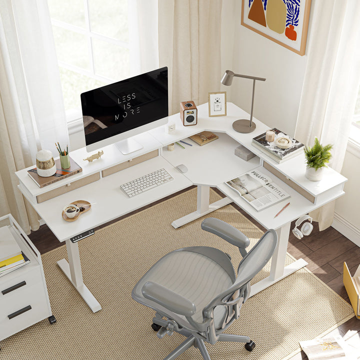 Llean L-Shape Standing Gaming Desk Inbox Zero Color (Top/Frame): White
