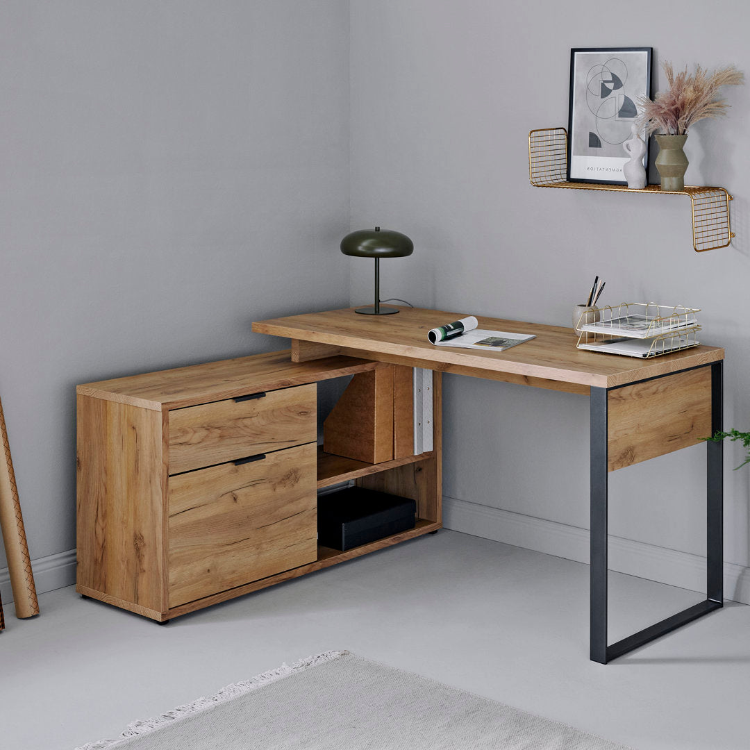 Bakri 59.05'' W L-Shaped Writing Desk Millwood Pines