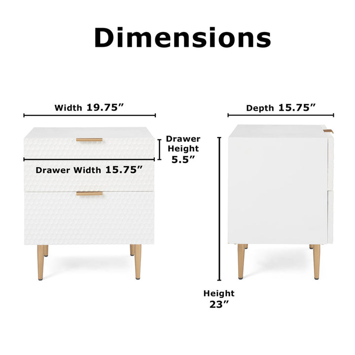 Adore Decor Jolie Modern Living Room Side Table, 2 Drawer Storage with Gold Metal Accents, White Adore Decor