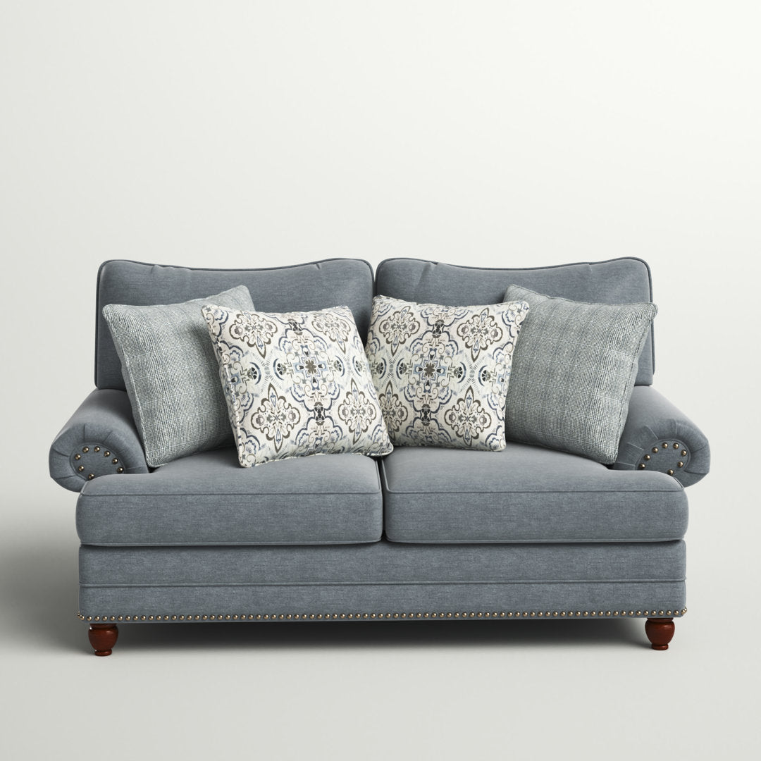 Freda 78" Loveseat with Reversible Cushions Three Posts™ Fabric: Gray Polyester