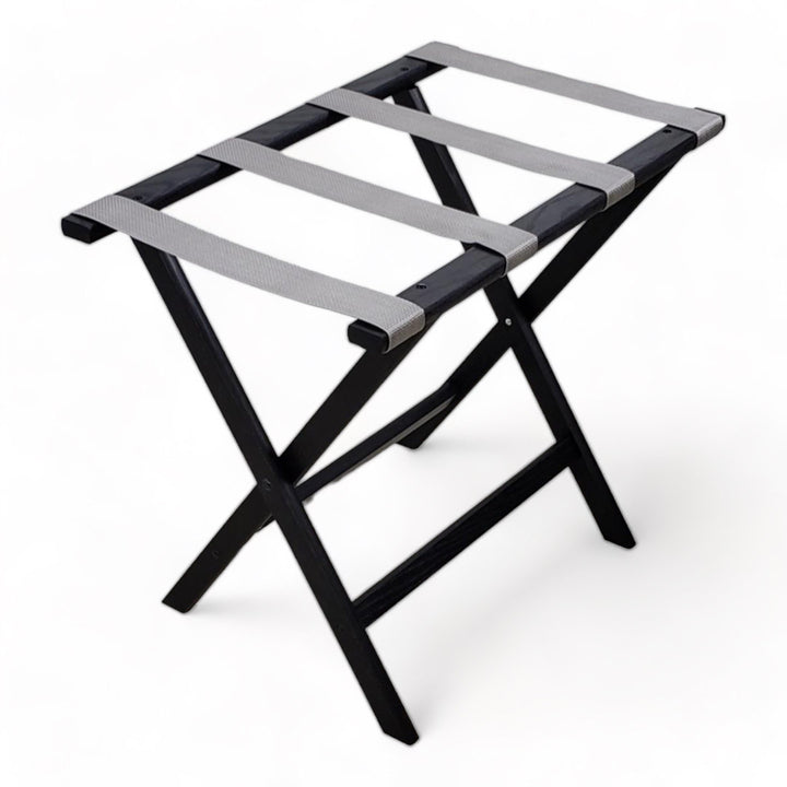 Folding Wood Luggage Rack Wooden Mallet Color: Black Fabric: Gray