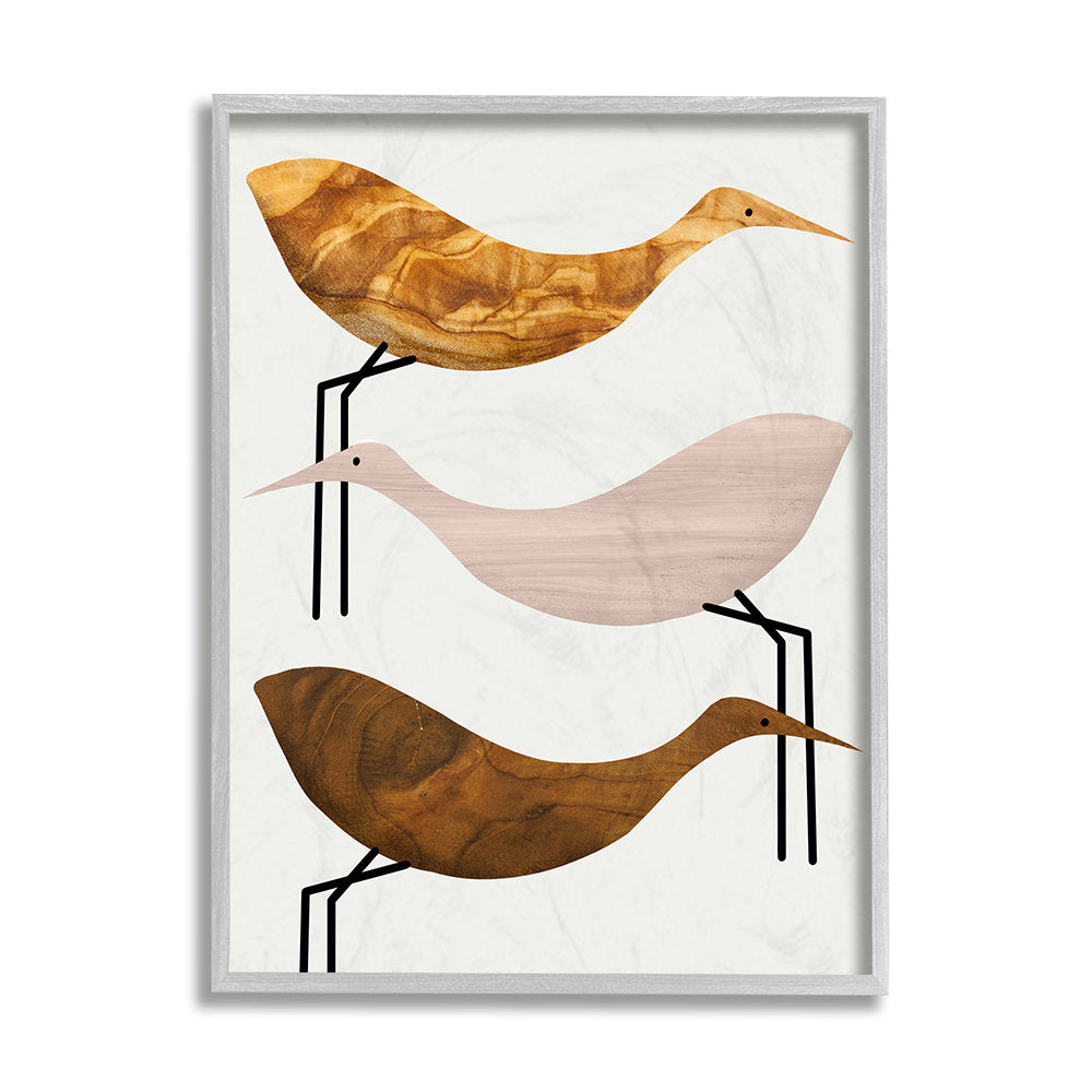 Abstract Tree Pattern Storks Minimal Rustic Birds by Daphne Polselli - Graphic Art Print Corrigan Studio® Size: 20" H x 16" W x 1.5" D Format: Gray Framed