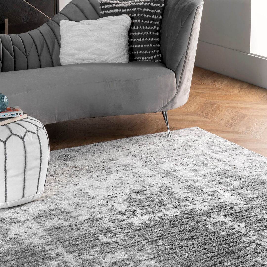 Deedra Modern Abstract Power Loom Performance Gray/White Rug 17 Stories Rug Size: Square 6'