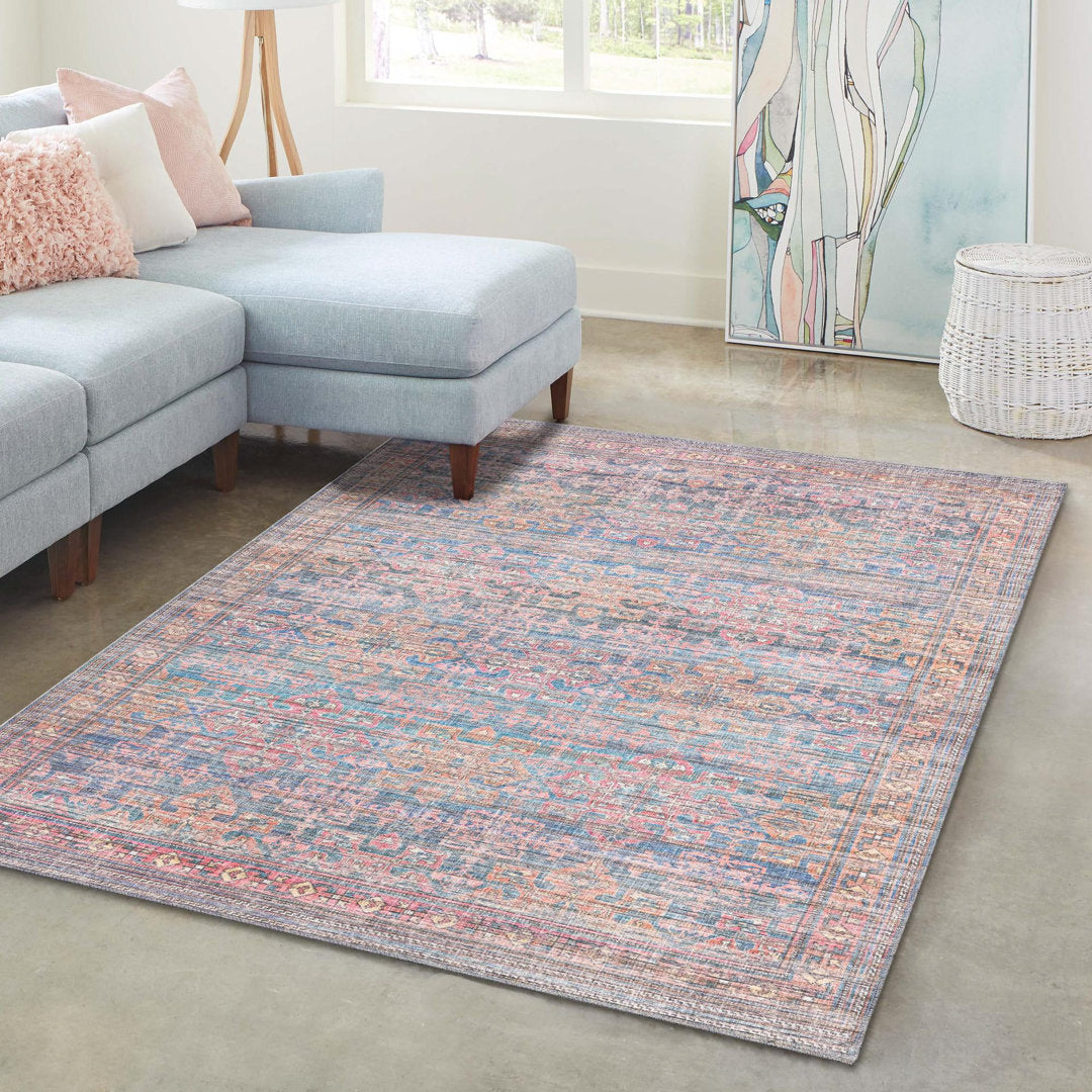 Hadsell Machine Made Power Loom Antique Blue Area Rug Langley Street® Rug Size: Rectangle 5'3" x 8'
