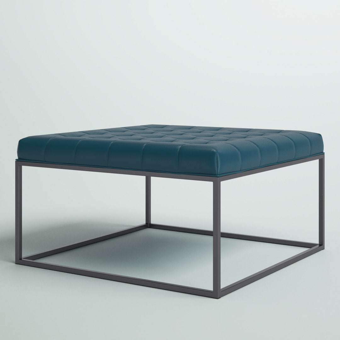 Bhorelal 34.75" Wide Faux Leather Tufted Square Cocktail Ottoman Wade Logan® Fabric: Blue