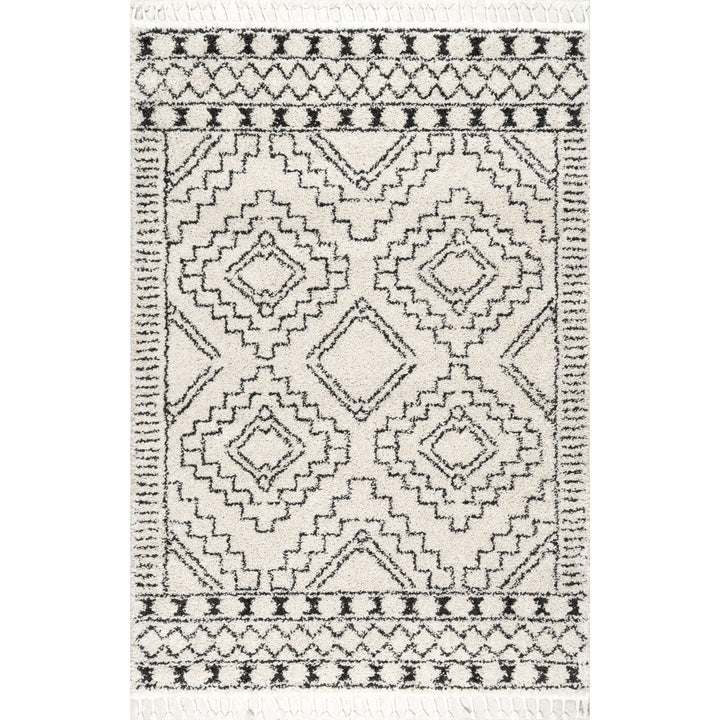Adry Moroccan Shag Tasseled Cream/Charcoal Area Rug Union Rustic Rug Size: Rectangle 2' x 3'