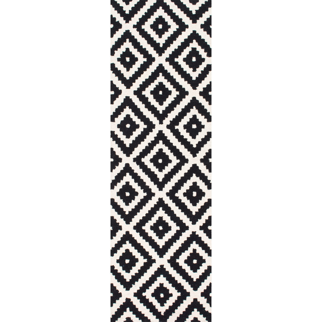 Decca Geometric Handmade Tufted Wool Black/Cream Area Rug George Oliver Rug Size: Runner 2'6" x 10'
