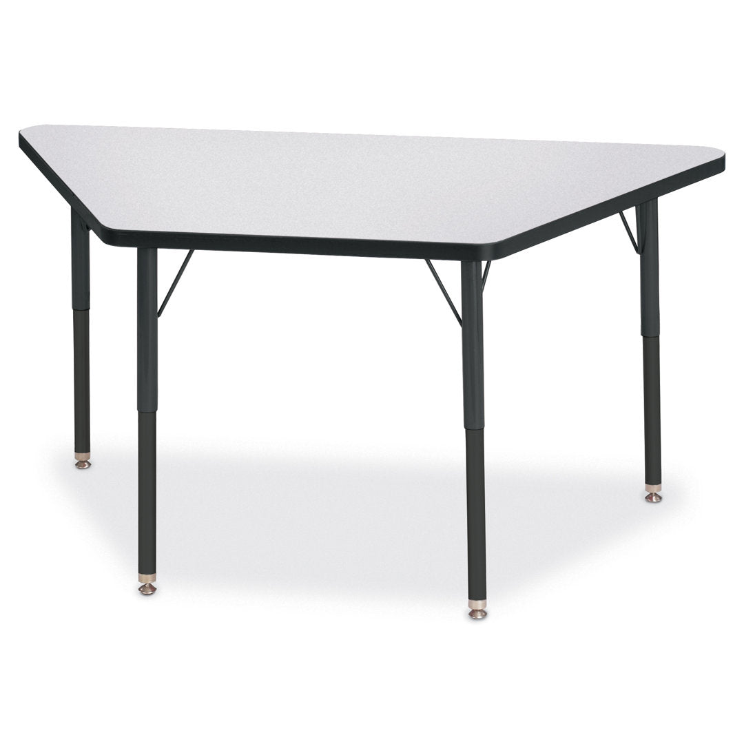 Berries® Trapezoid Activity Tables Jonti-Craft Size: 28" W x 48" D (Adult size: 24" - 31" H) Side Finish: Gray with Black Ridgeline Band