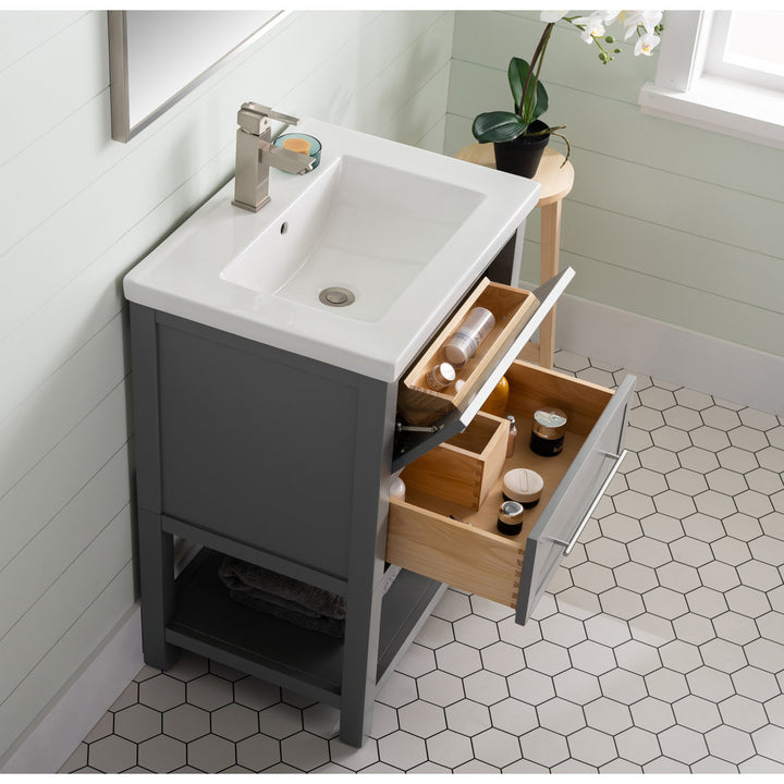 Bickley 24" Single Bathroom Vanity with Ceramic Top Beachcrest Home™ Base Finish: Gray