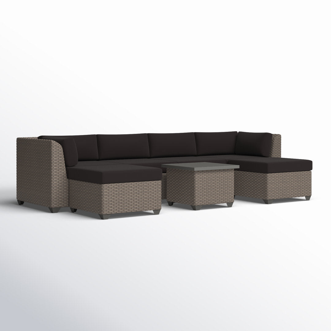 Amjad 7 Piece Outdoor Sectional Seating Group with Cushions Lark Manor™ Cushion Color: Black Performance
