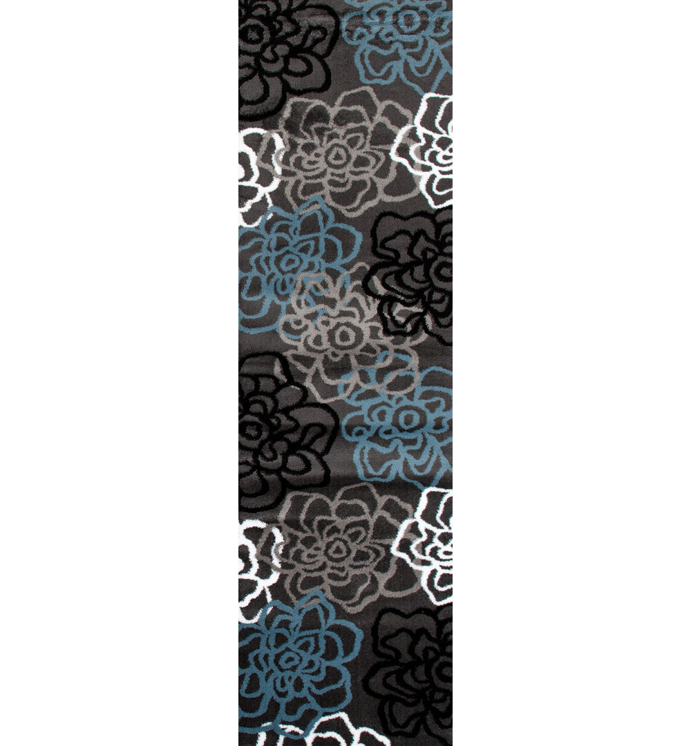 Carius Performance Floral Gray/Blue/Black/White Area Rug Winston Porter Rug Size: Runner 2' x 7'2"