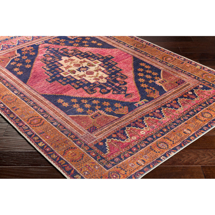 Westlake Machine Washable Oriental Dark Blue/Rose Area Rug Birch Lane™ Rug Size: Rectangle 5'3" x 7'3"