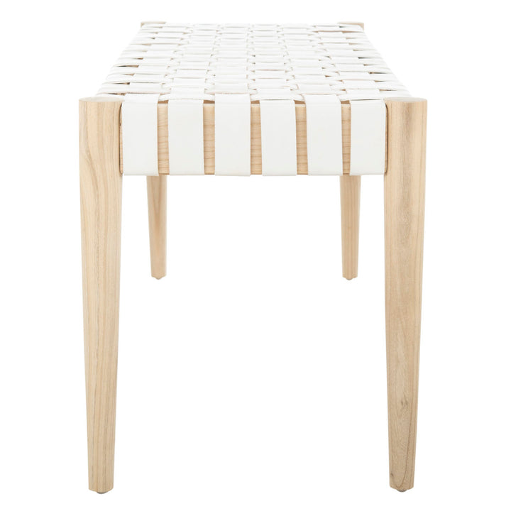 Orin 47" Woven Leather Bench AllModern Color: Light Oak Frame/Off-White Leather