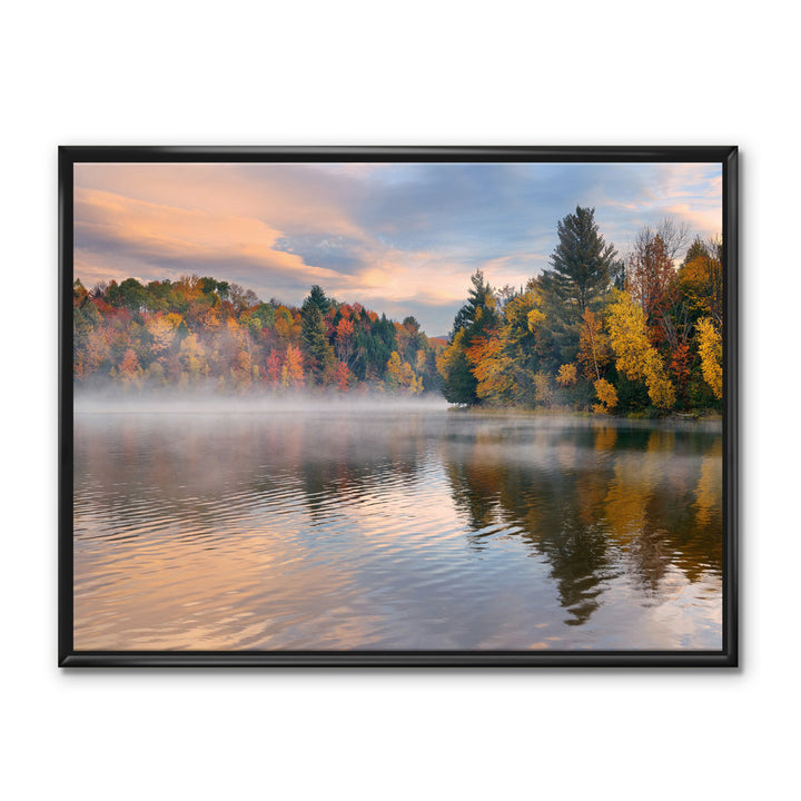 Autumn Foliage by the Lakeside - Photograph Print on Canvas The Twillery Co.® Size: 30" H x 40" W x 1.5" D Format: Black Framed Canvas