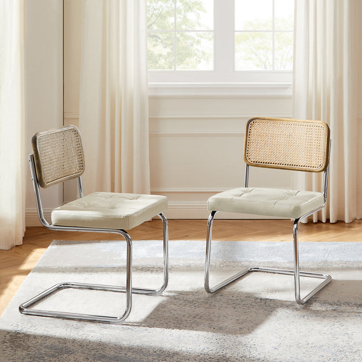 Staple Hill Upholstered Dining Side Chair with Cane Rattan Back (Set of 2) Bayou Breeze Upholstery Color: Off White