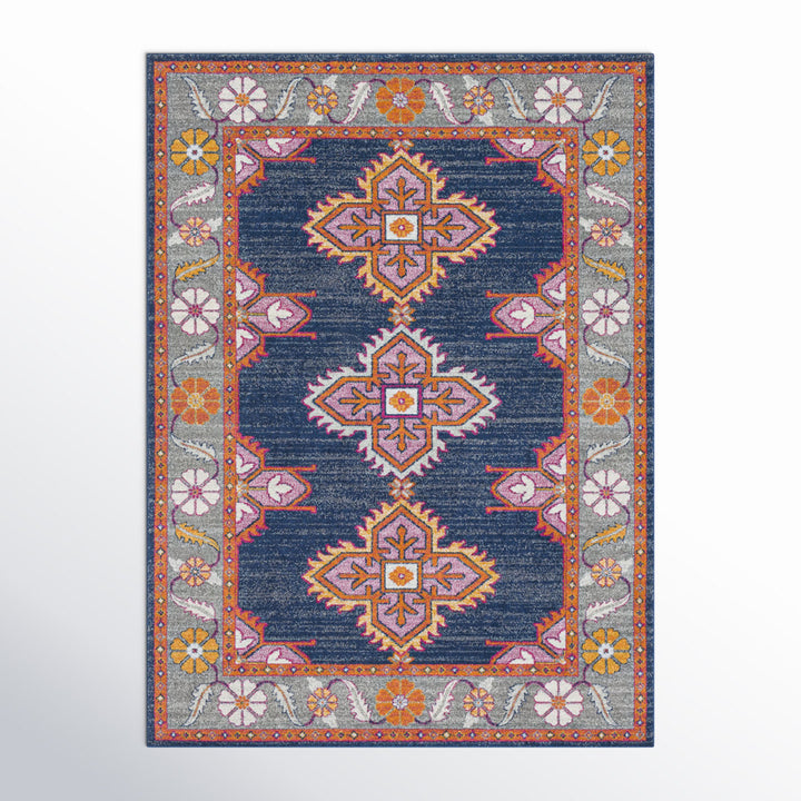 Adelia Oriental Blue/Orange Area Rug Langley Street® Rug Size: Rectangle 6'7" x 9'