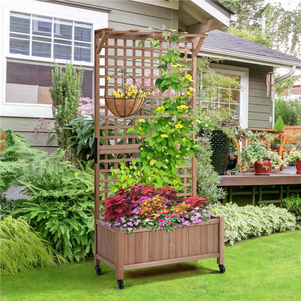 Handmade 72″ H × 35.5″ W Wood Planter Box with Trellis Arlmont & Co. Color: Dark Brown