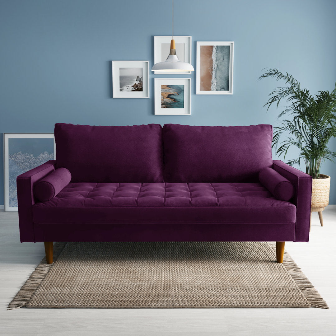 Sellner 70" Velvet Square Arm Tufted Seat Sofa George Oliver Fabric: Eggplant Velvet