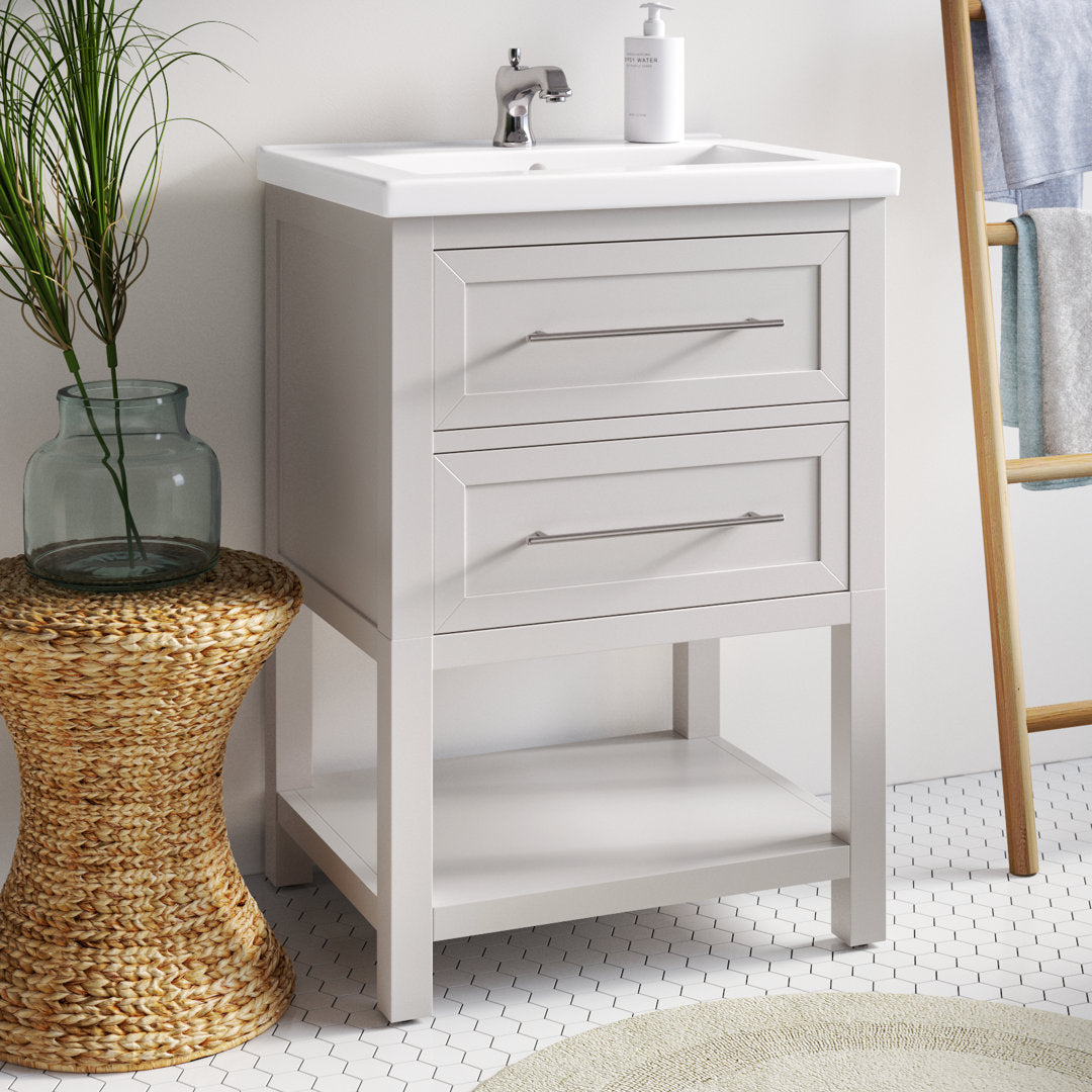 Bickley 24" Single Bathroom Vanity with Ceramic Top Beachcrest Home™ Base Finish: White