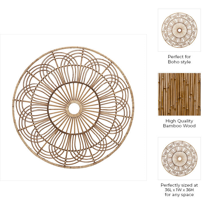36-inch Round Wicker Brown Hanging Wall Decor - A Contemporary Rustic Accent for Home or Office Mistana™