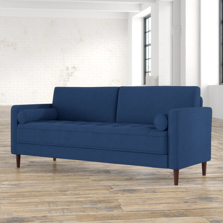 Garren 75.6'' Square Arm Tufted Sofa Mercury Row® Fabric: Navy Blue Linen