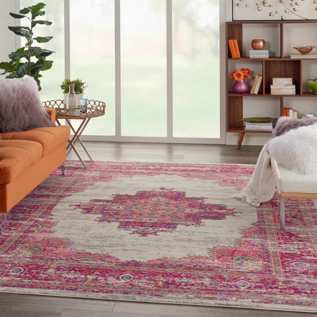 Abbate Oriental Ivory/Pink Indoor Area Rug Mercury Row® Rug Size: Rectangle 5'3" x 7'3"