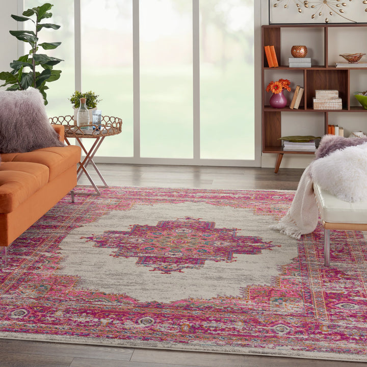 Abbate Oriental Ivory/Pink Indoor Area Rug Mercury Row® Rug Size: Rectangle 5'3" x 7'3"