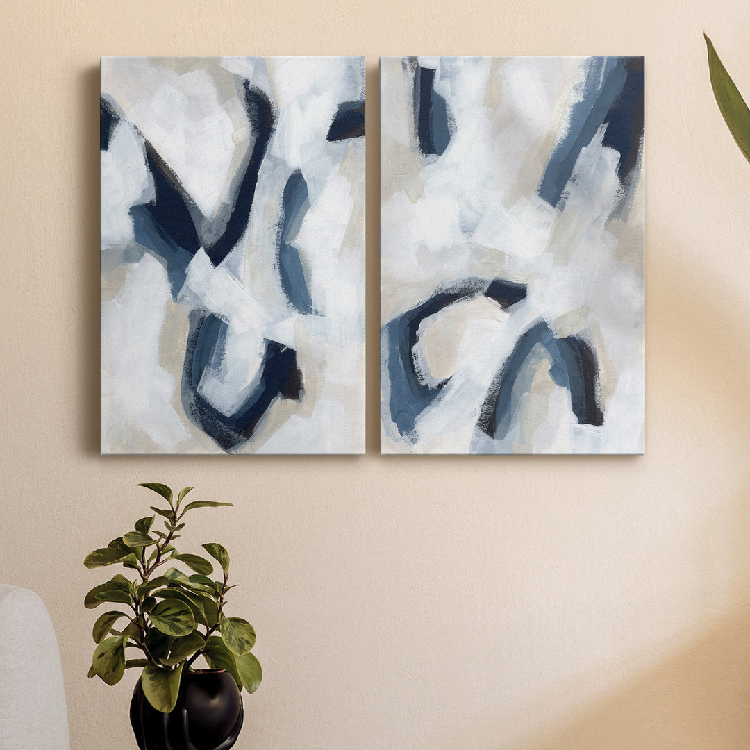 Indigo Imprint I Premium Gallery Wrapped Canvas - Ready To Hang (Set of 2) Wade Logan® Size: 48" H x 64" W x 1" D